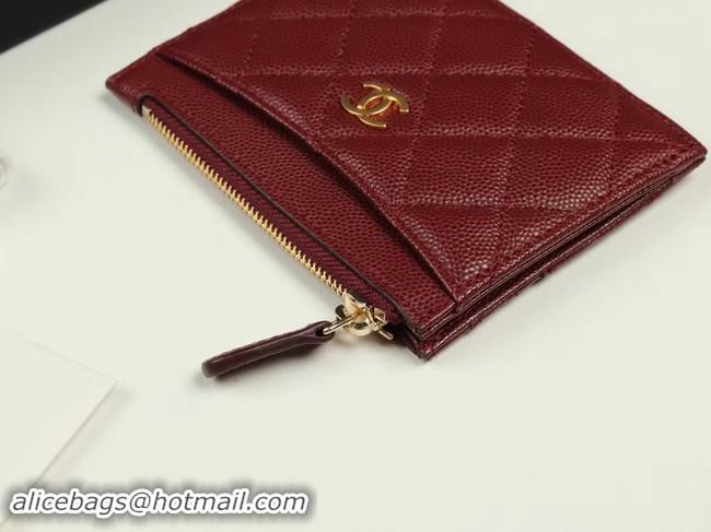 Cheap Price Chanel classic card holder Grained Calfskin & Gold-Tone Metal A84105 Burgundy