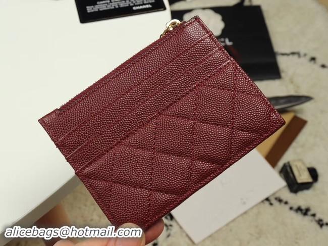 Cheap Price Chanel classic card holder Grained Calfskin & Gold-Tone Metal A84105 Burgundy