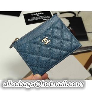 Best Product Chanel classic card holder Grained Calfskin & Gold-Tone Metal A84105 blue