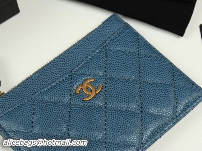 Best Product Chanel classic card holder Grained Calfskin & Gold-Tone Metal A84105 blue