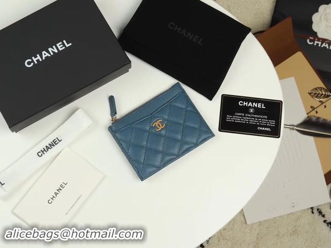 Best Product Chanel classic card holder Grained Calfskin & Gold-Tone Metal A84105 blue