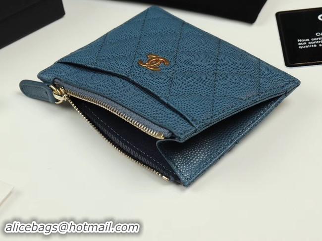 Best Product Chanel classic card holder Grained Calfskin & Gold-Tone Metal A84105 blue