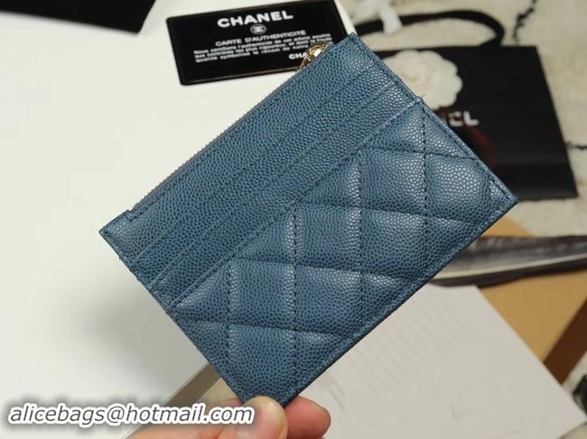 Best Product Chanel classic card holder Grained Calfskin & Gold-Tone Metal A84105 blue