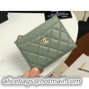 Pretty Style Chanel classic card holder Grained Calfskin & Gold-Tone Metal A84105 green