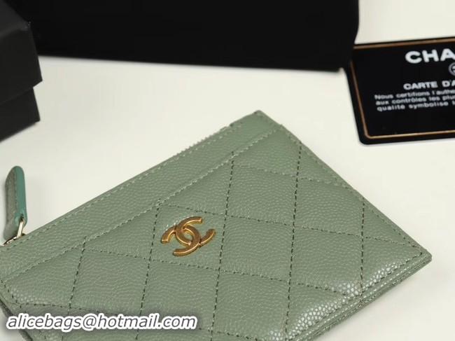 Pretty Style Chanel classic card holder Grained Calfskin & Gold-Tone Metal A84105 green