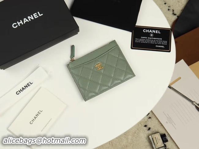 Pretty Style Chanel classic card holder Grained Calfskin & Gold-Tone Metal A84105 green