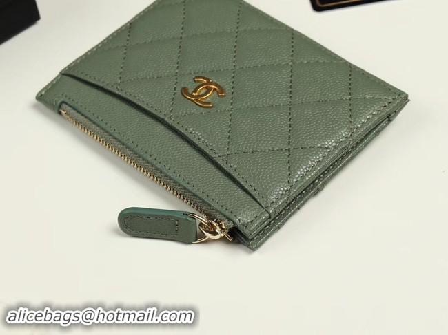 Pretty Style Chanel classic card holder Grained Calfskin & Gold-Tone Metal A84105 green