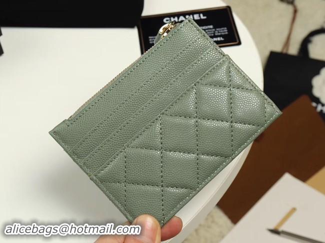 Pretty Style Chanel classic card holder Grained Calfskin & Gold-Tone Metal A84105 green