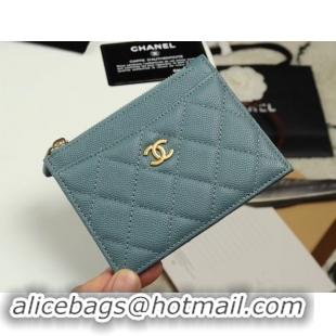 Top Design Chanel classic card holder Grained Calfskin & Gold-Tone Metal A84105 sky blue