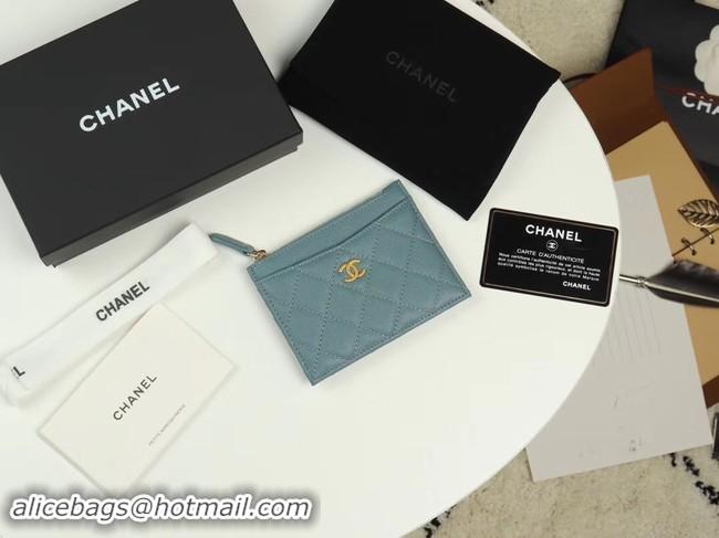 Top Design Chanel classic card holder Grained Calfskin & Gold-Tone Metal A84105 sky blue