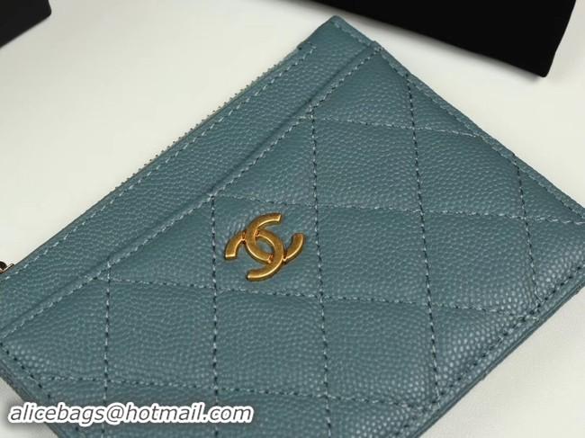 Top Design Chanel classic card holder Grained Calfskin & Gold-Tone Metal A84105 sky blue