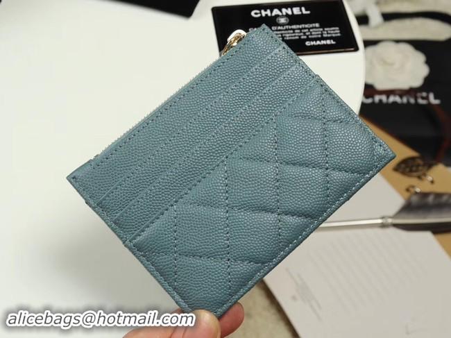 Top Design Chanel classic card holder Grained Calfskin & Gold-Tone Metal A84105 sky blue