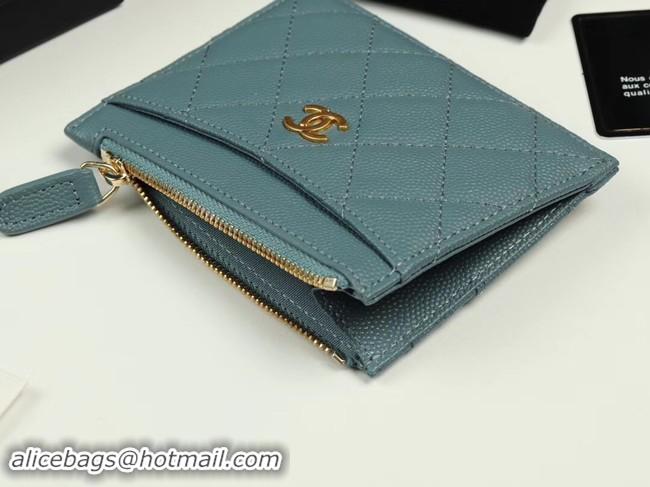 Top Design Chanel classic card holder Grained Calfskin & Gold-Tone Metal A84105 sky blue