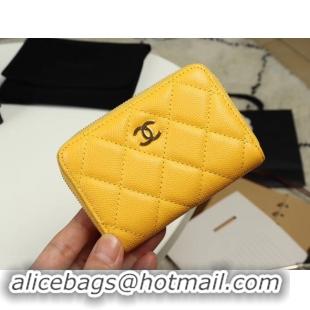 Top Grade Chanel classic card holder Grained Calfskin & Gold-Tone Metal A69271 yellow