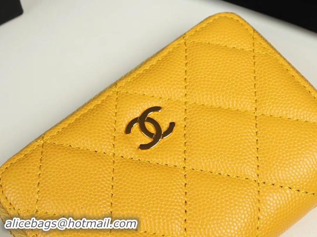 Top Grade Chanel classic card holder Grained Calfskin & Gold-Tone Metal A69271 yellow