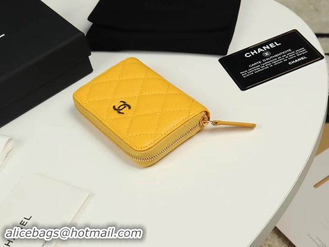 Top Grade Chanel classic card holder Grained Calfskin & Gold-Tone Metal A69271 yellow