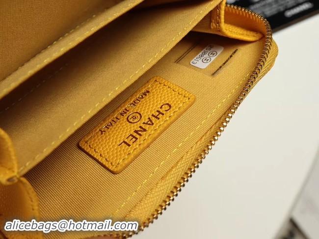 Top Grade Chanel classic card holder Grained Calfskin & Gold-Tone Metal A69271 yellow