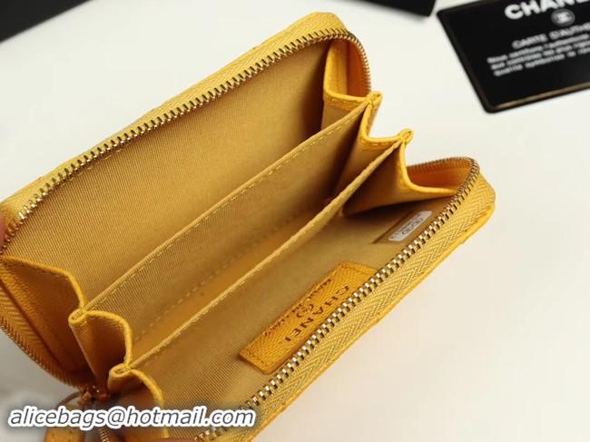 Top Grade Chanel classic card holder Grained Calfskin & Gold-Tone Metal A69271 yellow