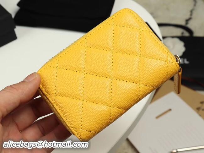 Top Grade Chanel classic card holder Grained Calfskin & Gold-Tone Metal A69271 yellow