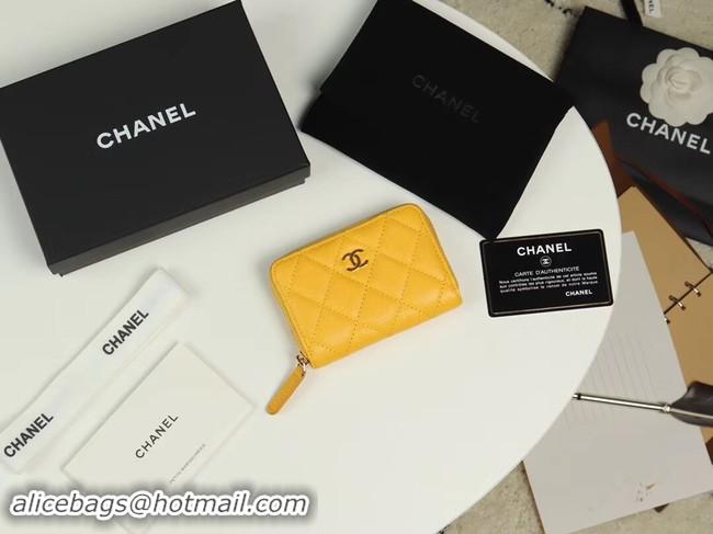 Top Grade Chanel classic card holder Grained Calfskin & Gold-Tone Metal A69271 yellow