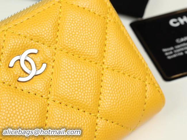 Low Price Chanel classic card holder Grained Calfskin & silver-Tone Metal A69271 yellow