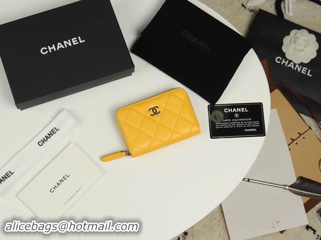 Low Price Chanel classic card holder Grained Calfskin & silver-Tone Metal A69271 yellow