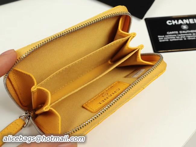 Low Price Chanel classic card holder Grained Calfskin & silver-Tone Metal A69271 yellow