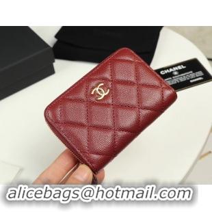 Chanel classic card holder Grained Calfskin & Gold-Tone Metal A69271 Burgundy