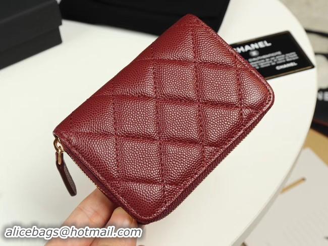 Chanel classic card holder Grained Calfskin & Gold-Tone Metal A69271 Burgundy