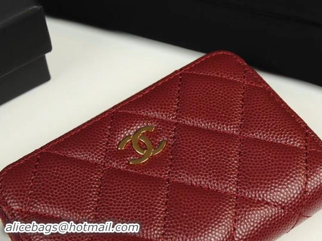 Chanel classic card holder Grained Calfskin & Gold-Tone Metal A69271 Burgundy