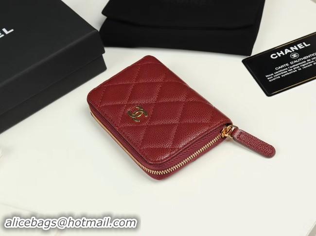 Chanel classic card holder Grained Calfskin & Gold-Tone Metal A69271 Burgundy