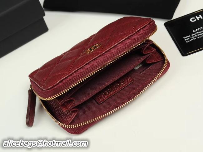 Chanel classic card holder Grained Calfskin & Gold-Tone Metal A69271 Burgundy