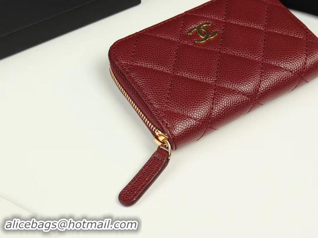 Chanel classic card holder Grained Calfskin & Gold-Tone Metal A69271 Burgundy