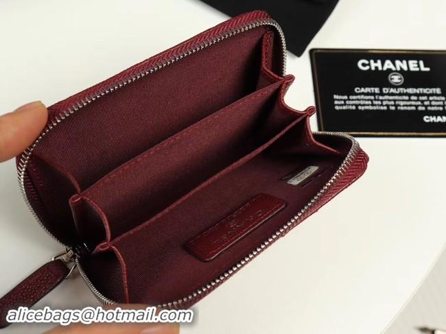 Good Product Chanel classic card holder Grained Calfskin & silver-Tone Metal A69271 Burgundy