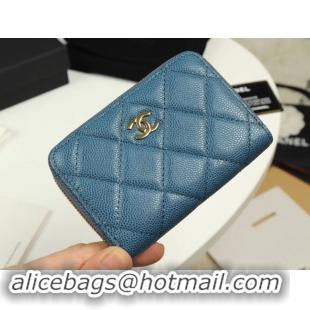 Popular Style Chanel classic card holder Grained Calfskin & Gold-Tone Metal A69271 Blue