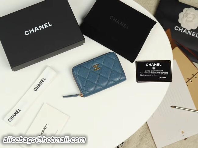 Popular Style Chanel classic card holder Grained Calfskin & Gold-Tone Metal A69271 Blue