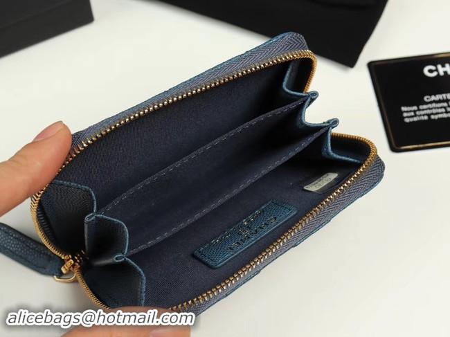 Popular Style Chanel classic card holder Grained Calfskin & Gold-Tone Metal A69271 Blue