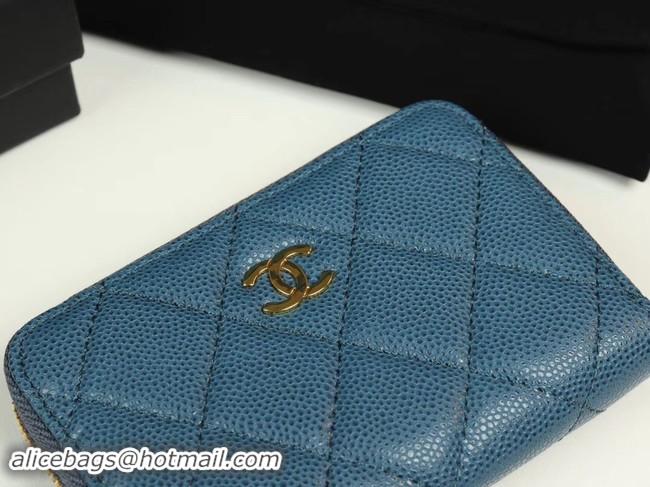 Popular Style Chanel classic card holder Grained Calfskin & Gold-Tone Metal A69271 Blue