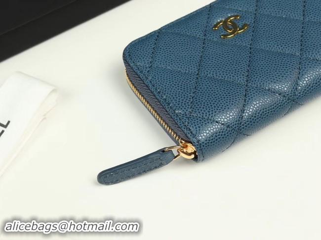 Popular Style Chanel classic card holder Grained Calfskin & Gold-Tone Metal A69271 Blue