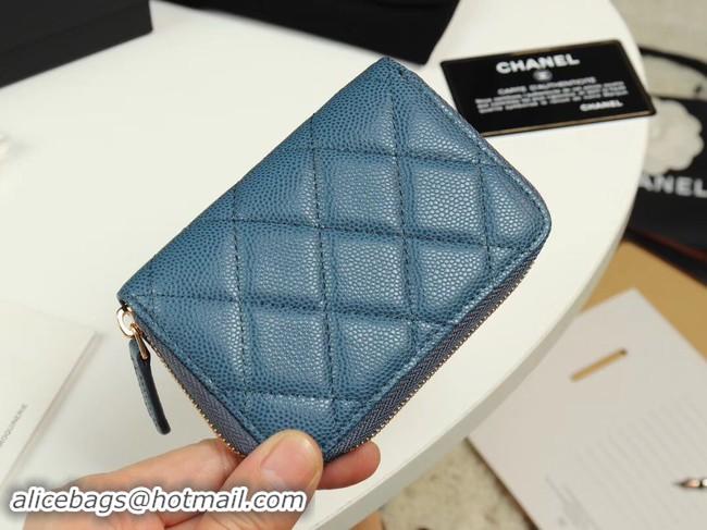 Popular Style Chanel classic card holder Grained Calfskin & Gold-Tone Metal A69271 Blue