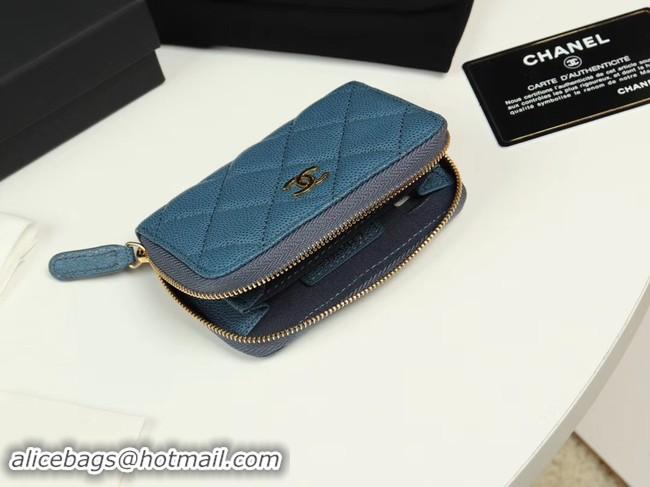 Popular Style Chanel classic card holder Grained Calfskin & Gold-Tone Metal A69271 Blue