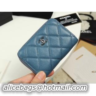 Discount Chanel classic card holder Grained Calfskin & silver-Tone Metal A69271 Blue