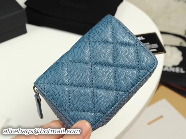 Discount Chanel classic card holder Grained Calfskin & silver-Tone Metal A69271 Blue