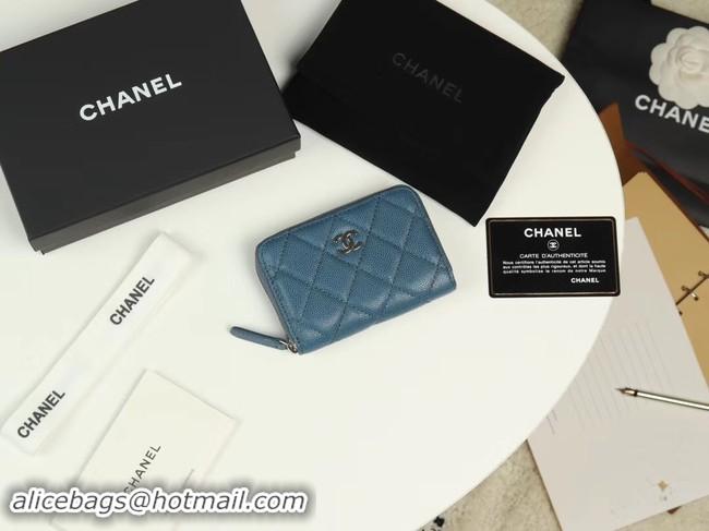 Discount Chanel classic card holder Grained Calfskin & silver-Tone Metal A69271 Blue