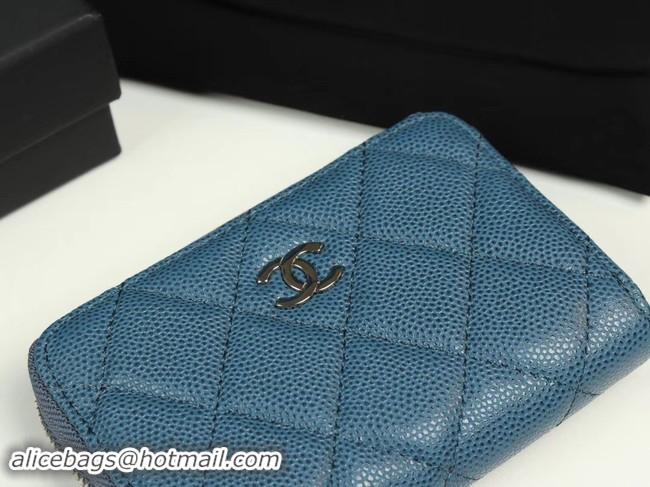 Discount Chanel classic card holder Grained Calfskin & silver-Tone Metal A69271 Blue