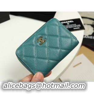 Fashion Chanel classic card holder Grained Calfskin & Gold-Tone Metal A69271 green