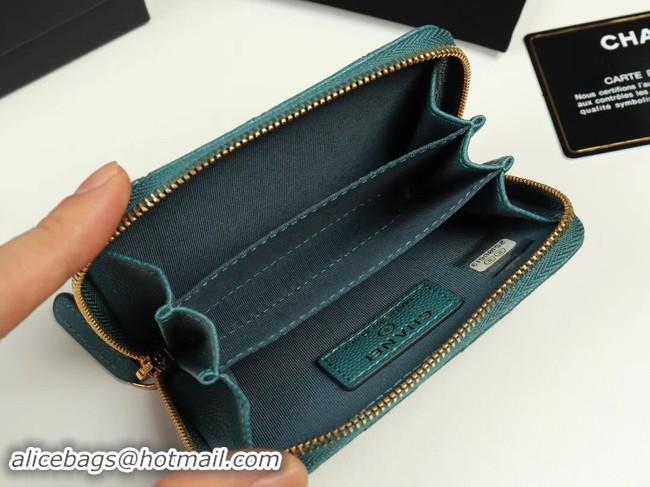 Fashion Chanel classic card holder Grained Calfskin & Gold-Tone Metal A69271 green