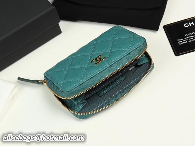 Fashion Chanel classic card holder Grained Calfskin & Gold-Tone Metal A69271 green