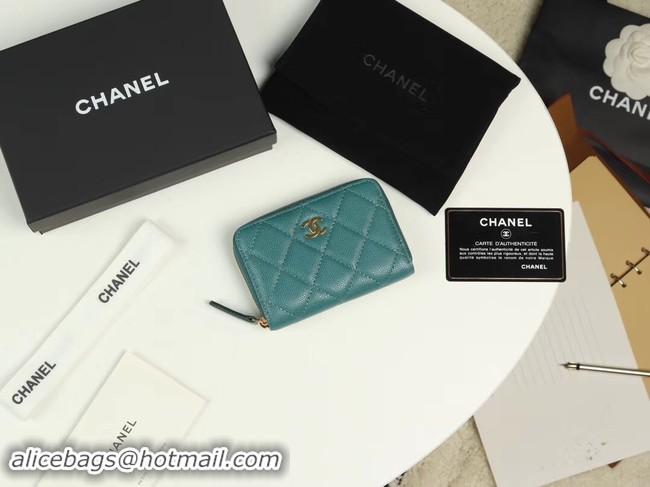 Fashion Chanel classic card holder Grained Calfskin & Gold-Tone Metal A69271 green