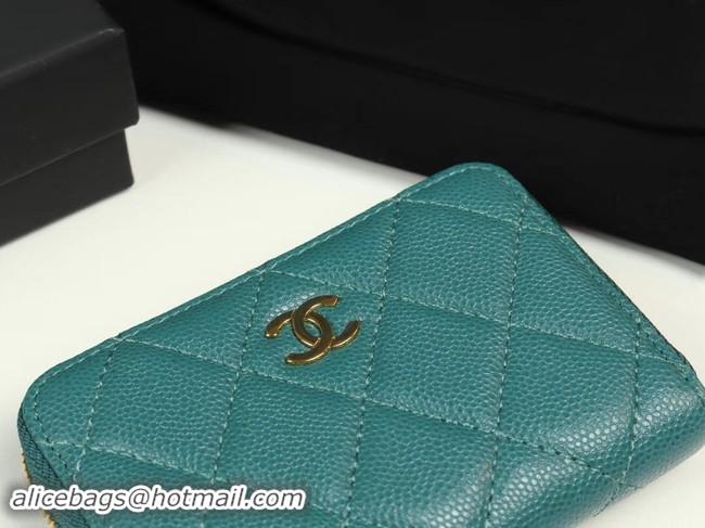 Fashion Chanel classic card holder Grained Calfskin & Gold-Tone Metal A69271 green